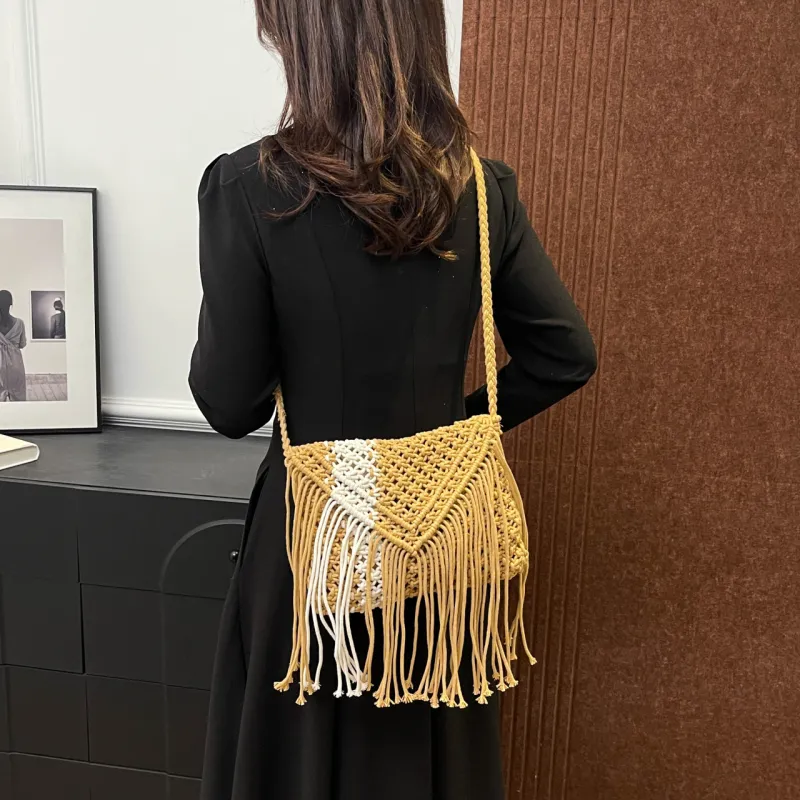 Yalu Woven Shoulder Bag, Crossbody Bag Women's White/Khaki-9