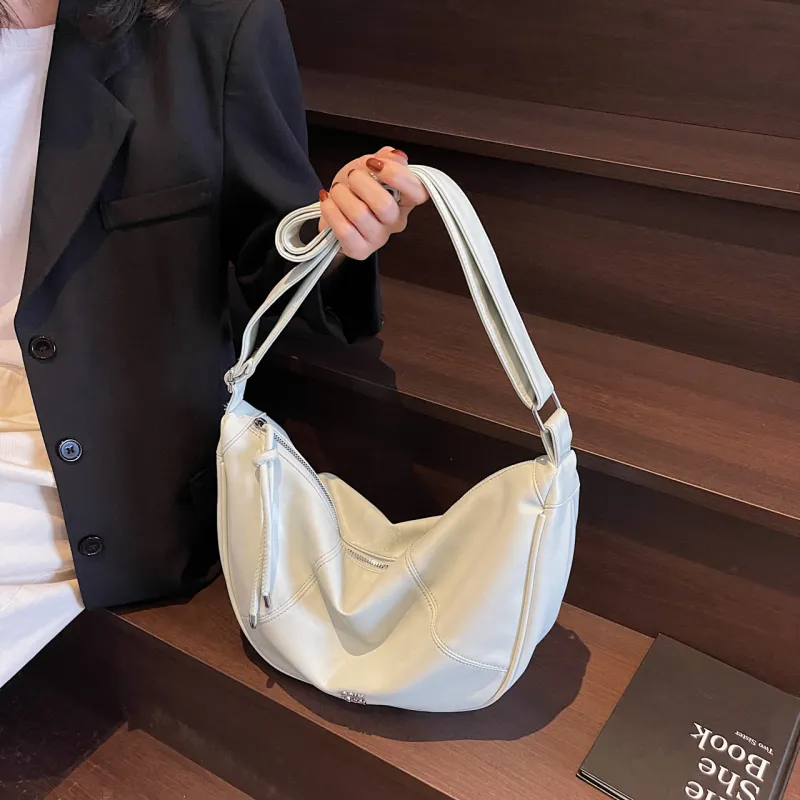 Yalu PU Crescent Bag Shoulder Bag Women's Black/Ecru/Pink/Silver/Green-9