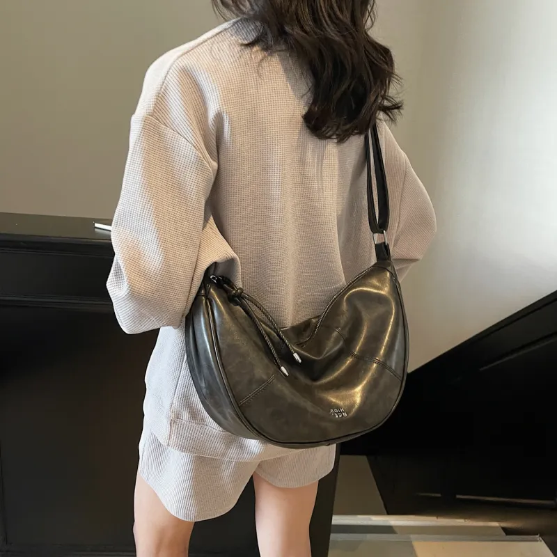 Yalu PU Crescent Bag Shoulder Bag Women's Black/Ecru/Pink/Silver/Green-2