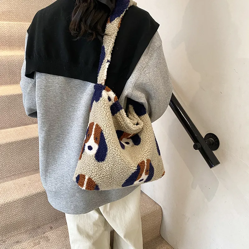 Yalu Cotton Shoulder Bag, Handbag Regular Women's Puppy/Plaid-3