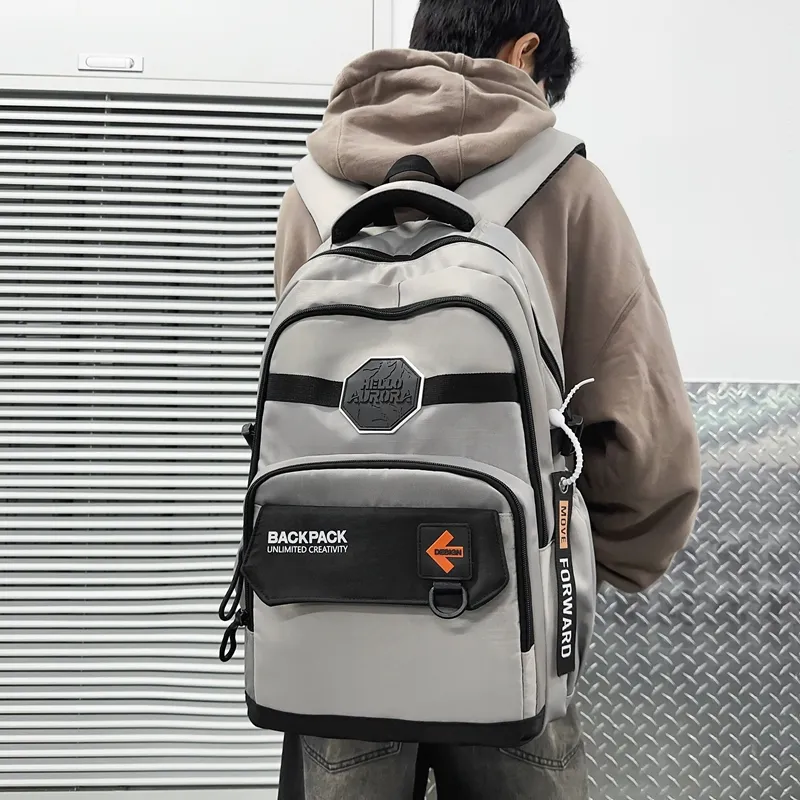 Yalu Nylon School Bag Travel Bag Hiking Backpack Unisex Trendy Khaki/Classic Black/Elegant Gray/Quality Gray Green-17