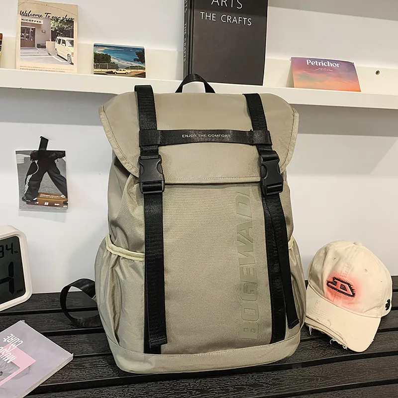 Yalu Nylon Backpack Unisex Light Grey/black/khaki-13