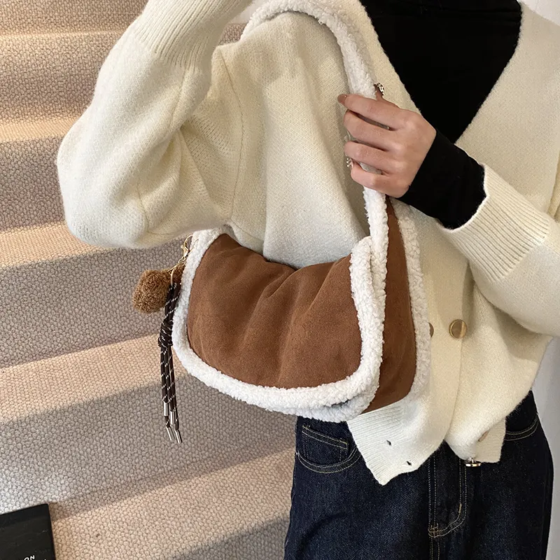 Yalu Suede Shoulder Bag Regular Women's Ecru/Light Brown/Coffee-11