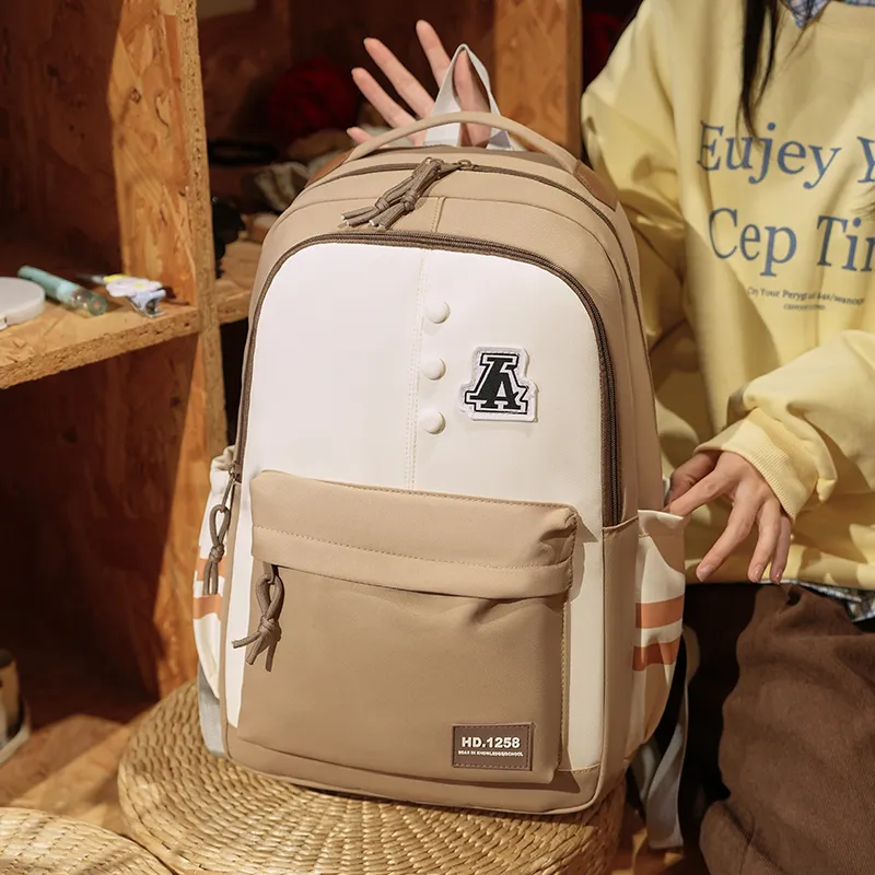 Yalu Nylon Fabric Backpack Regular Unisex Gray/Black/Orange Red/Purple/Khaki/Coffee-19