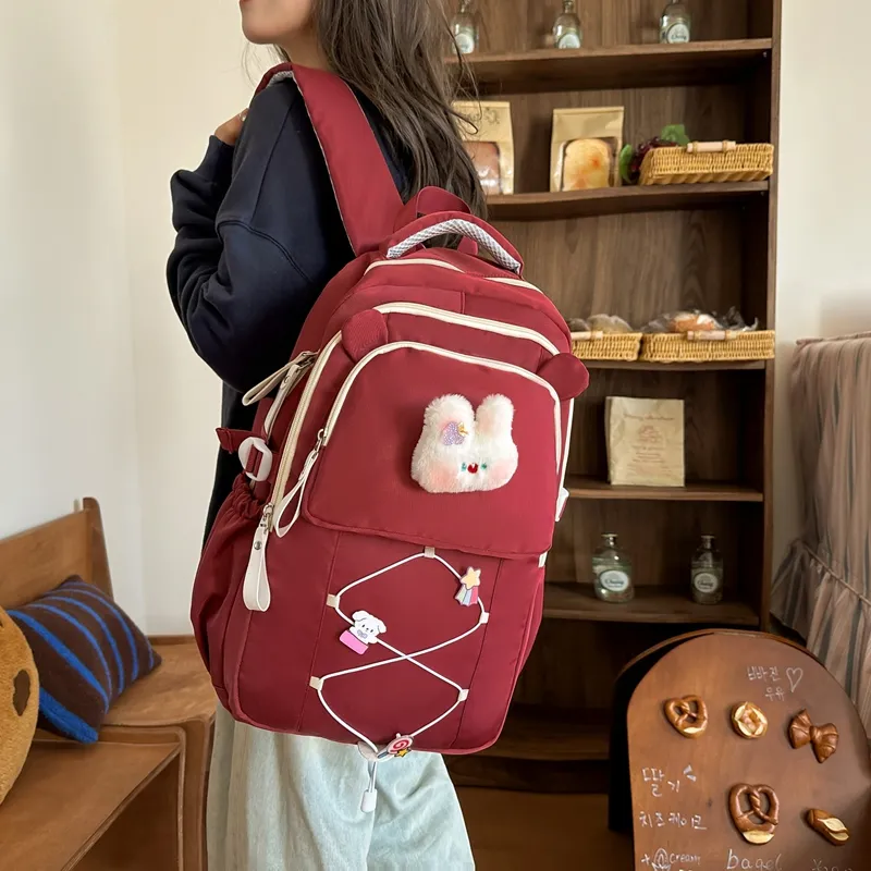 Yalu Nylon Backpack Women's Beige Yellow/Black/Burgundy/Purple/Pink-11
