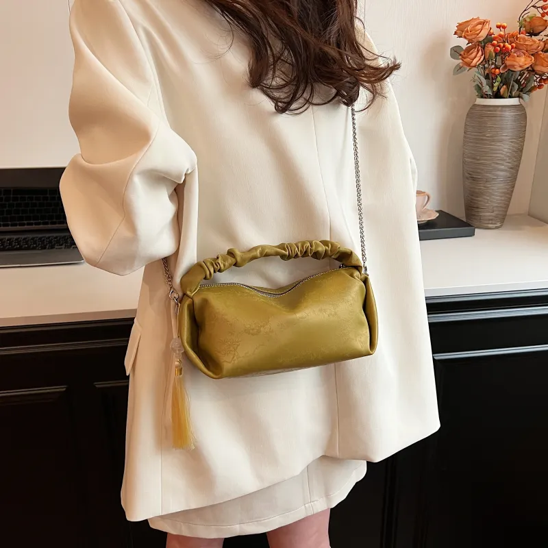 Yalu PU Pillow Bag, Handbag, Shoulder Bag, Crossbody Bag Women's Green/Silver/Black/Ecru-6