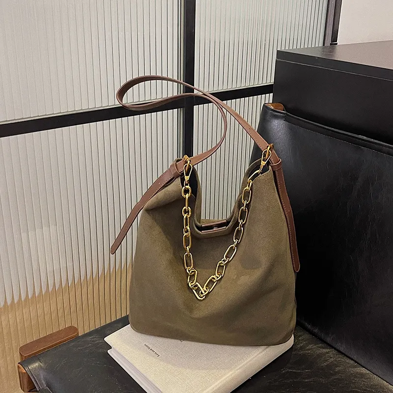 Yalu Suede Material Shoulder Bag Women's Brown/Coffee/Green/Black-6