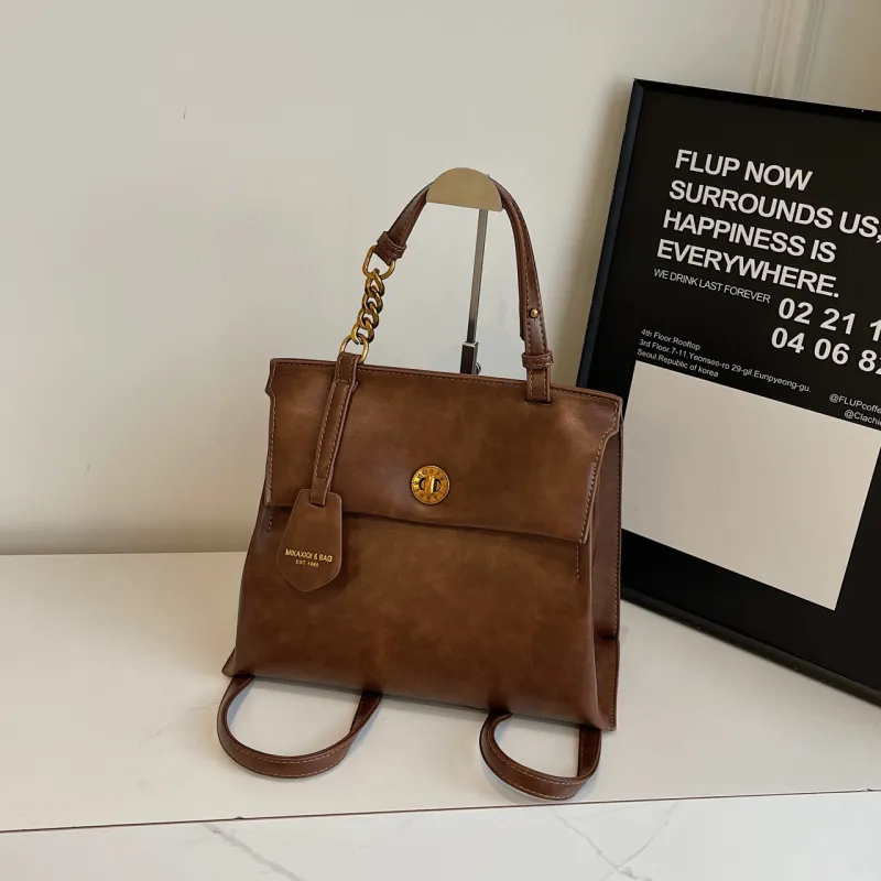 Yalu PU Portable One Shoulder Backpack Regular Women's Dark Tea/Ecru/Brown/Coffee-15