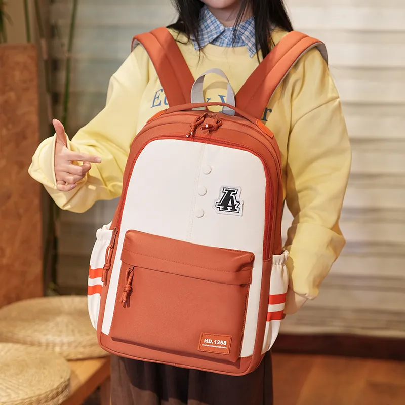 Yalu Nylon Fabric Backpack Regular Unisex Gray/Black/Orange Red/Purple/Khaki/Coffee-8