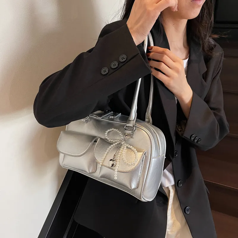 Yalu PU Shoulder Bag Women's Black/Red/Silver/White-17