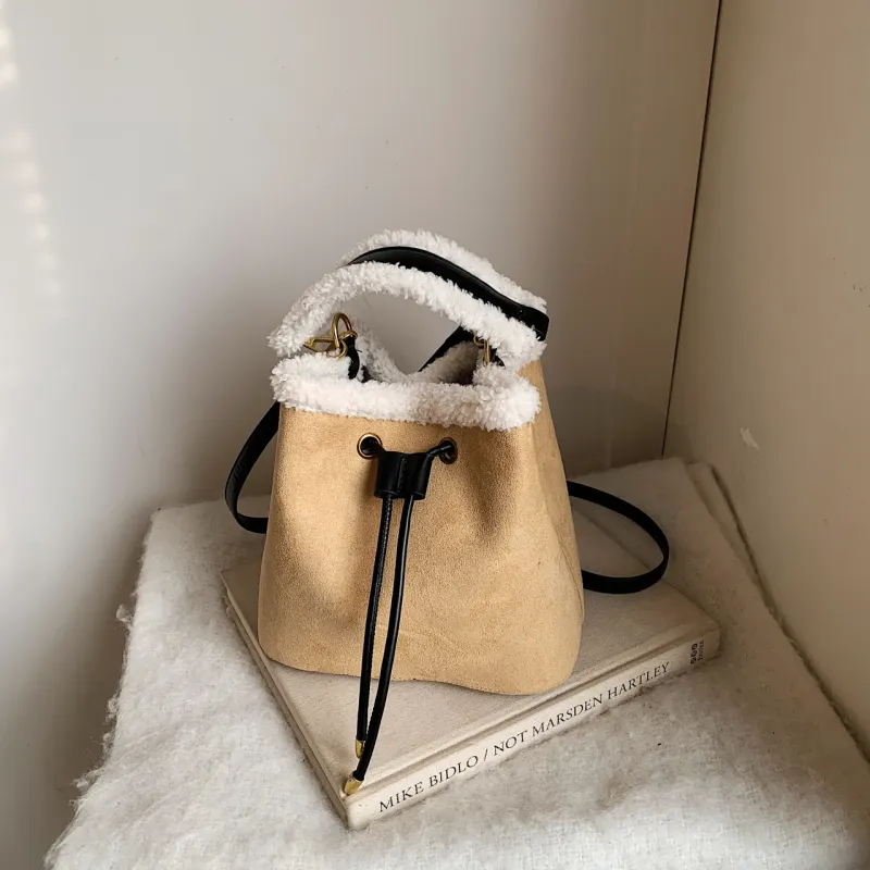 Yalu Suede Handbag Regular Women's Black/Coffee/Pink/Khaki-14