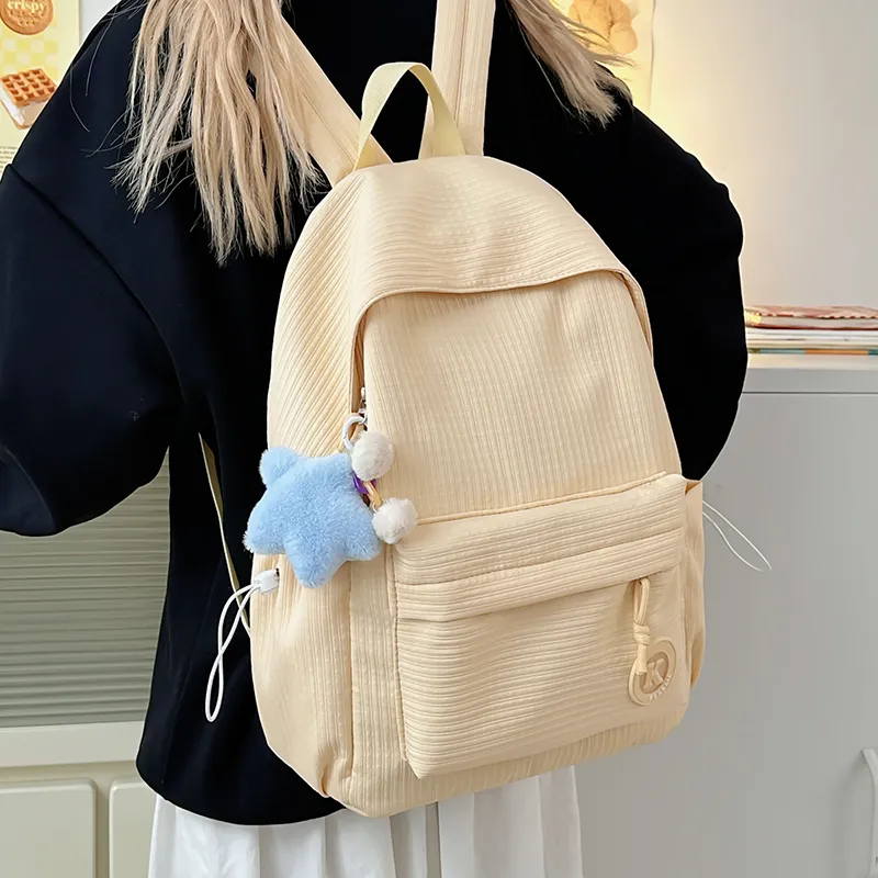 Yalu Polyester Backpack Unisex Pink/White/Yellow/Blue/Green/Black-15