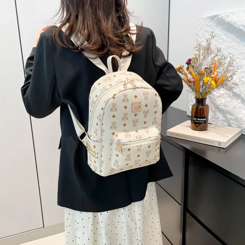 Yalu PU Backpack Regular Unisex Black/Brown/White-17