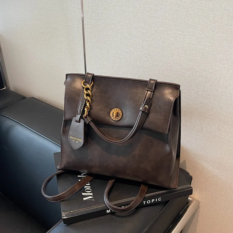 Yalu PU Portable One Shoulder Backpack Regular Women's Dark Tea/Ecru/Brown/Coffee-23
