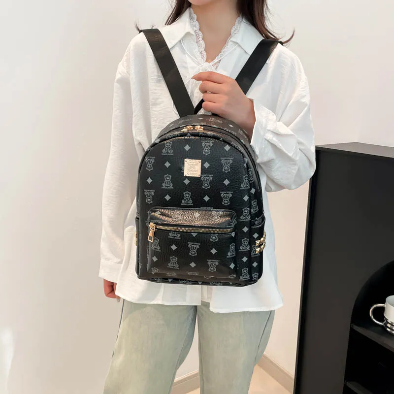 Yalu PU Backpack Regular Unisex Black/Brown/White-2