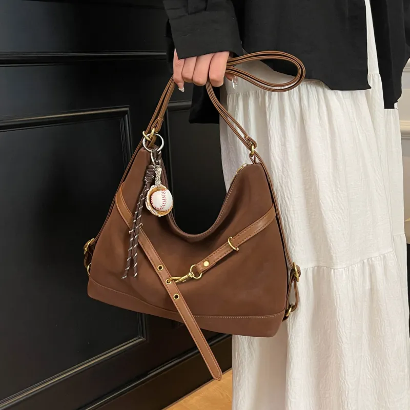 Yalu Velour Shoulder Bag Regular Women's Brown/Black/Coffee-9