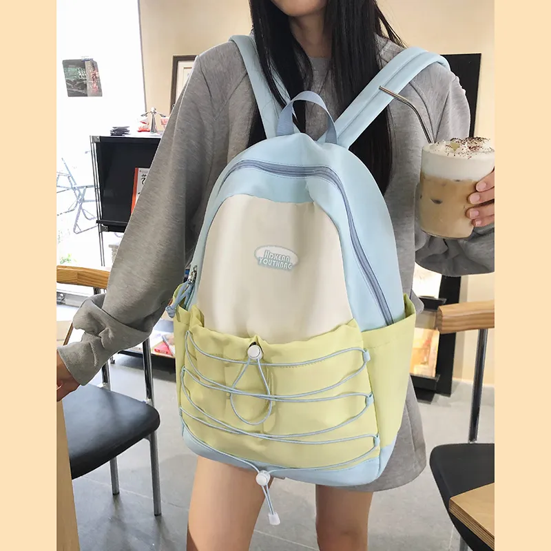 Yalu Nylon Backpack Regular Unisex Black Pink/Blue Pink/Green Pink/Blue Yellow-21