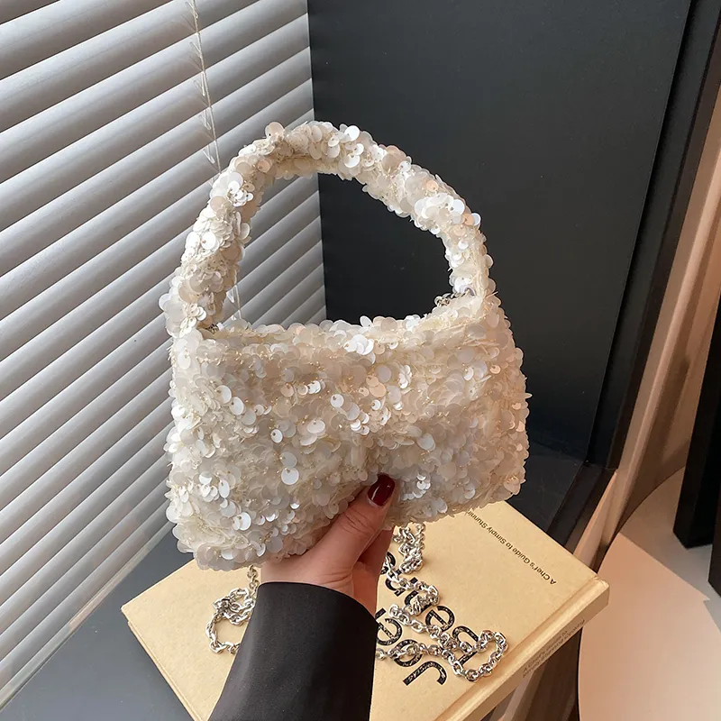Yalu Sequins One Shoulder Handbag Regular Women's Black/White-8