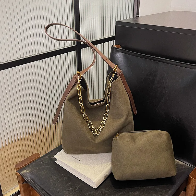 Yalu Suede Material Shoulder Bag Women's Brown/Coffee/Green/Black-7