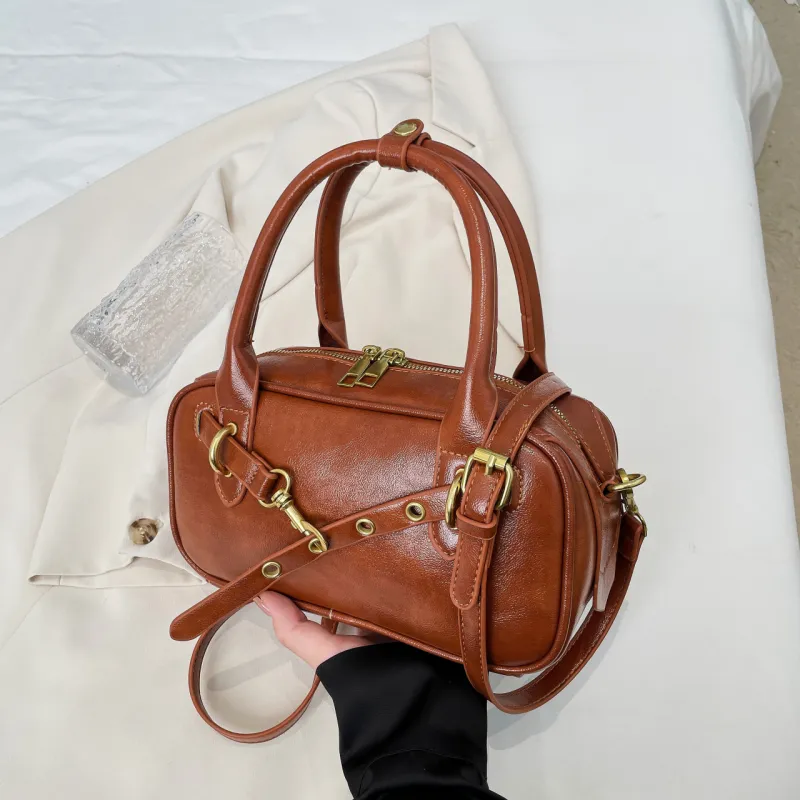 Yalu PU Bowling Bag, Handbag Women's Burgundy/Black/Coffee/Brown-16