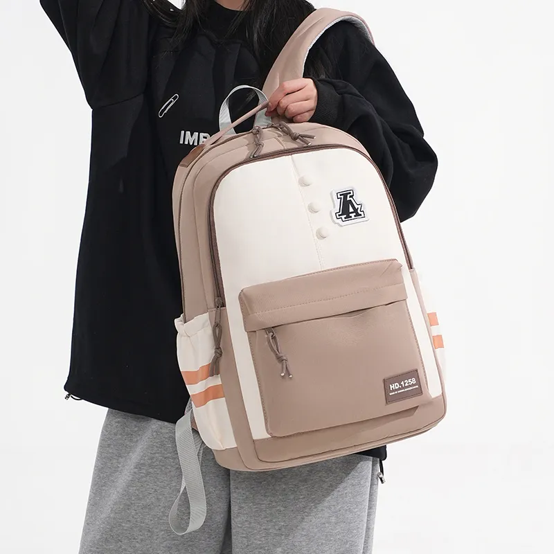 Yalu Nylon Fabric Backpack Regular Unisex Gray/Black/Orange Red/Purple/Khaki/Coffee-13