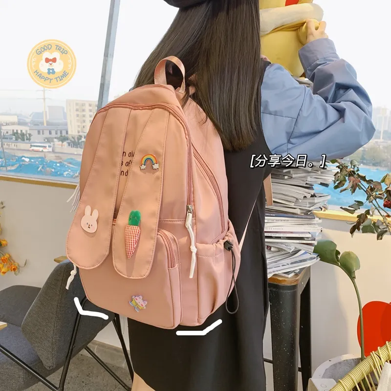 Yalu Nylon Backpack Women's Ecru/Black/Pink-17
