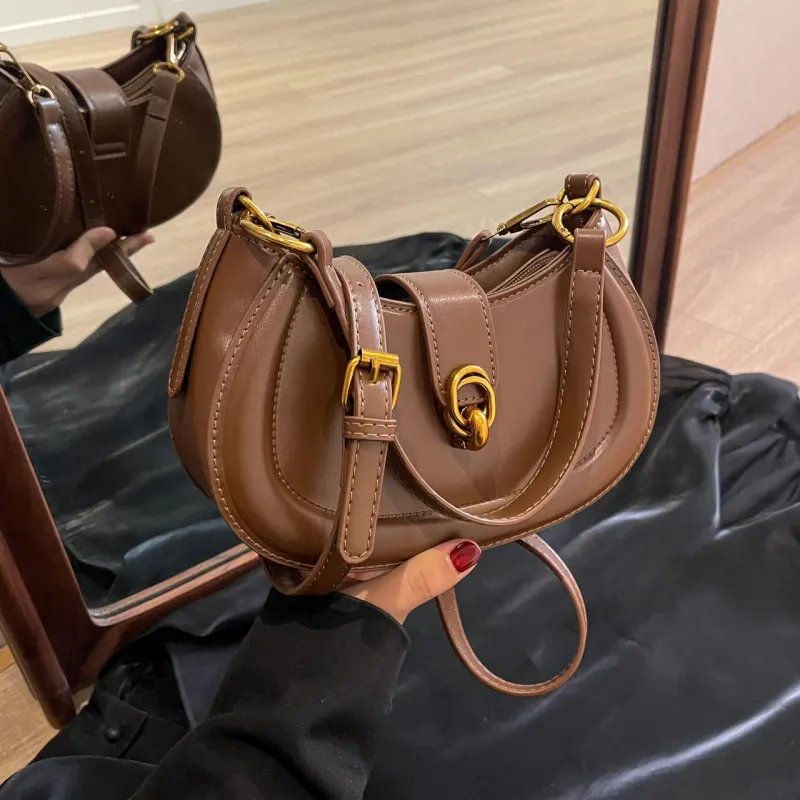 Yalu PU Saddle Bag, Shoulder Bag, Crossbody Bag, Handbag Women's Black/Coffee/Brown-5