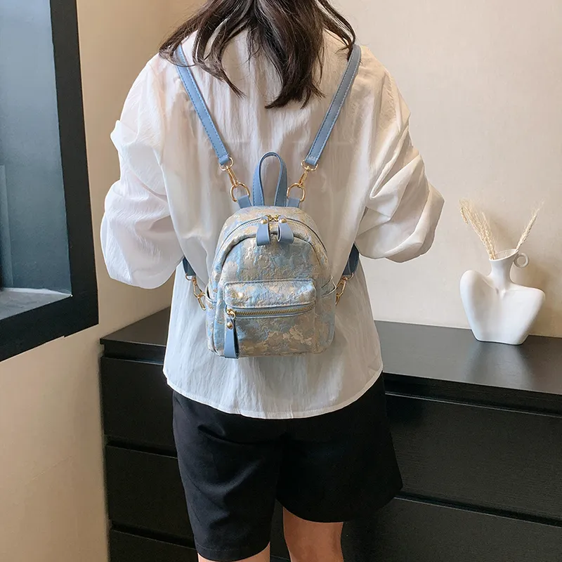 Yalu Canvas Backpack Women's Sky Blue/Pink-5