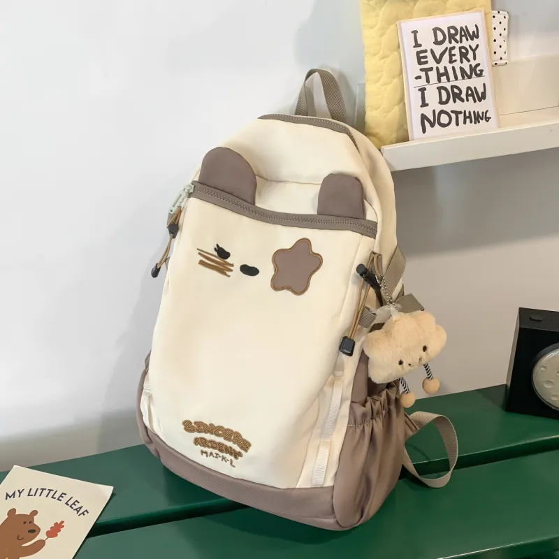 Yalu Nylon Material Backpack Women's Brown/Blue & Pink-1