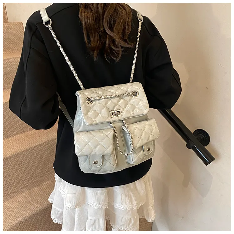 Yalu PU Backpack Women's White/Black/Blue/Pink-9