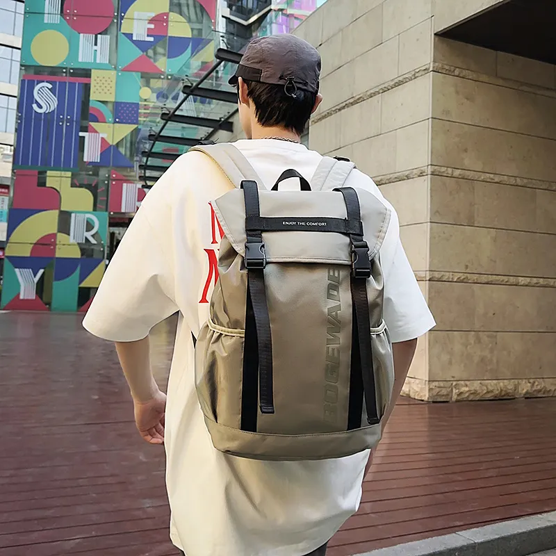 Yalu Nylon Backpack Unisex Light Grey/black/khaki-8