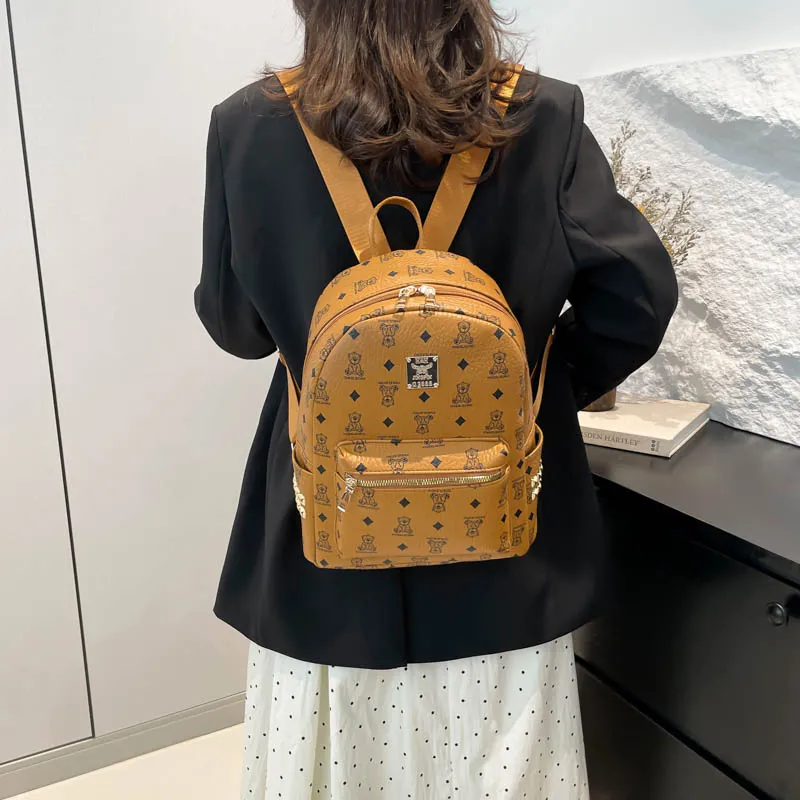 Yalu PU Backpack Regular Unisex Black/Brown/White-10