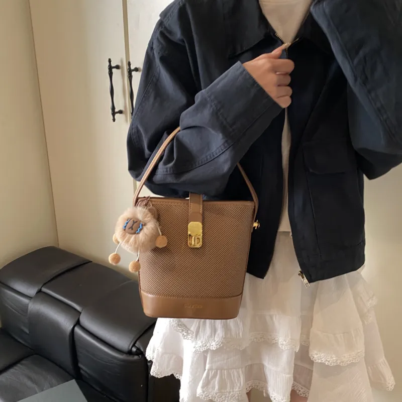 Yalu PU Bucket Bag, Shoulder Bag, Crossbody Bag, Handbag Regular Women's Black/Pink/Brown/Ecru-17