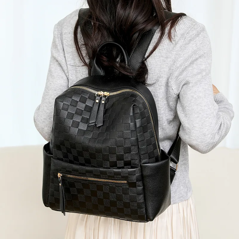 Yalu PU Laptop Bag Backpack Regular Women's White/Black-11
