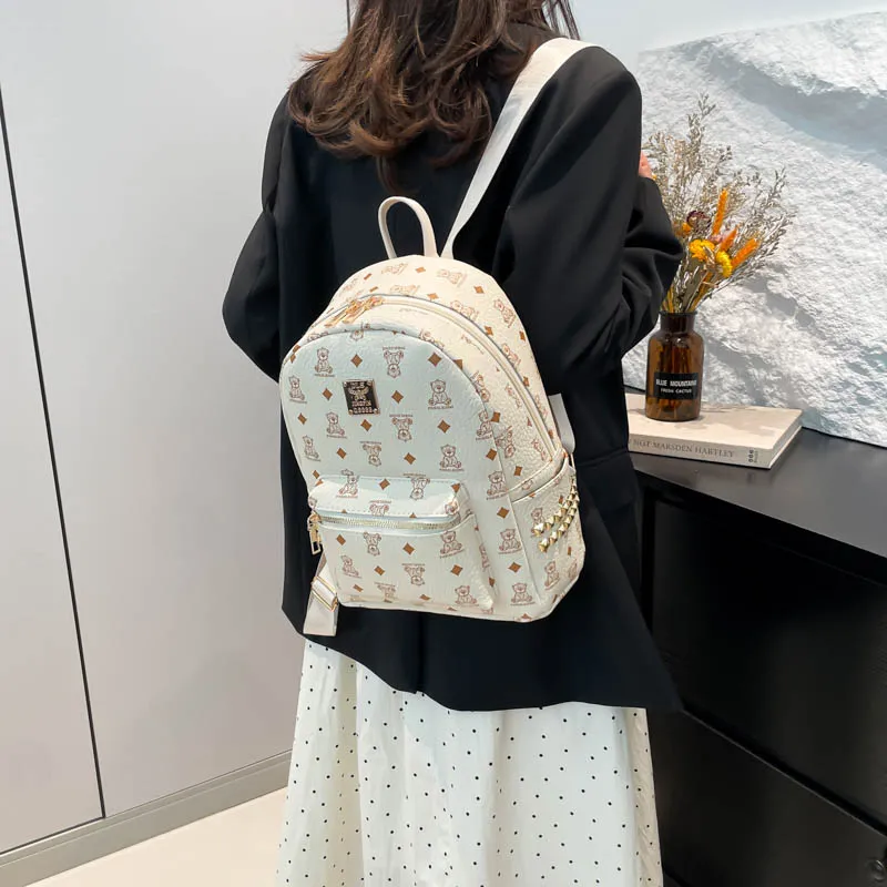 Yalu PU Backpack Regular Unisex Black/Brown/White-18