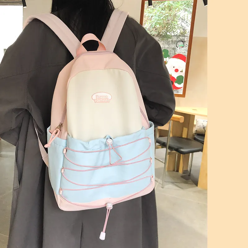 Yalu Nylon Backpack Regular Unisex Black Pink/Blue Pink/Green Pink/Blue Yellow-14