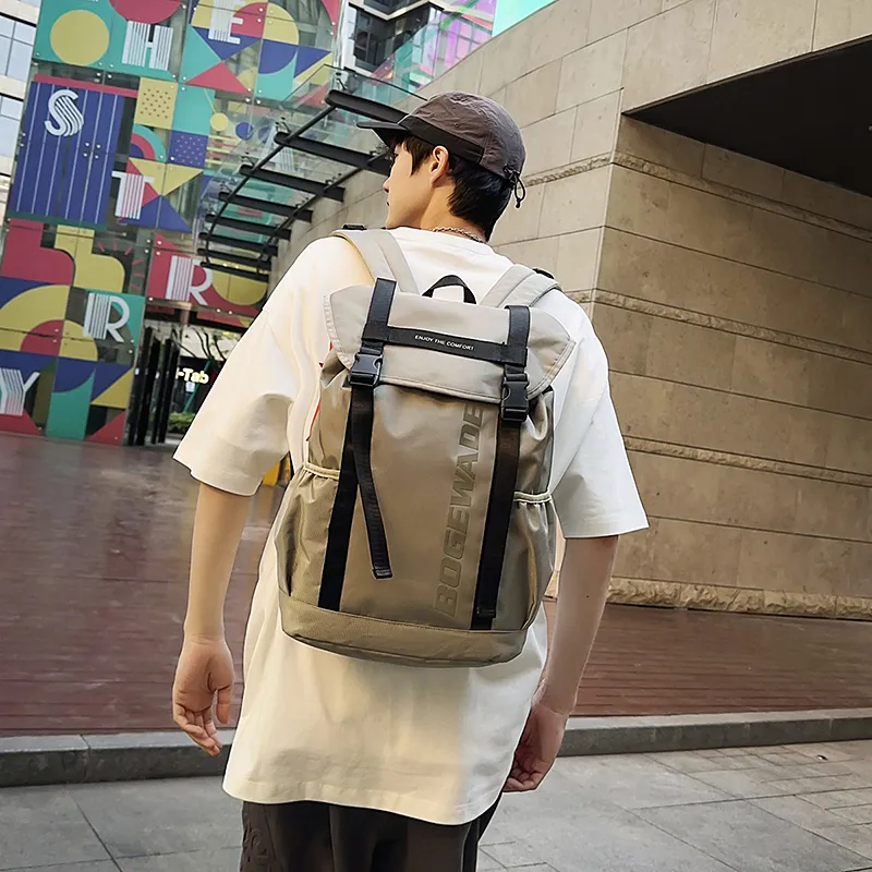 Yalu Nylon Backpack Unisex Light Grey/black/khaki-11
