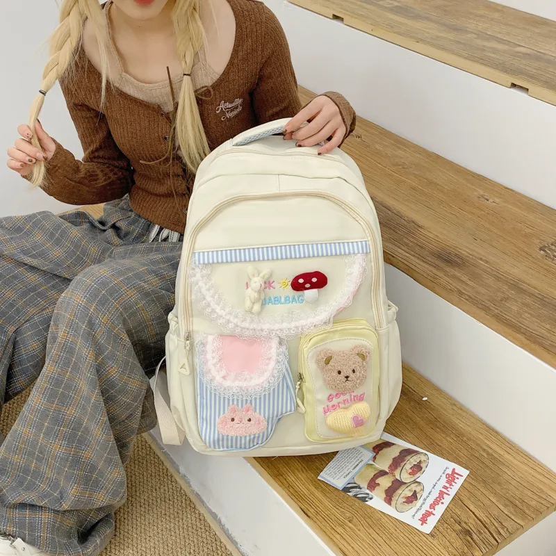 Yalu Nylon Fabric Backpack Regular Women's Yellow/White-1