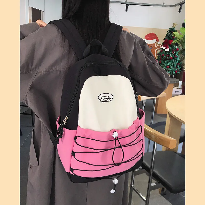 Yalu Nylon Backpack Regular Unisex Black Pink/Blue Pink/Green Pink/Blue Yellow-1