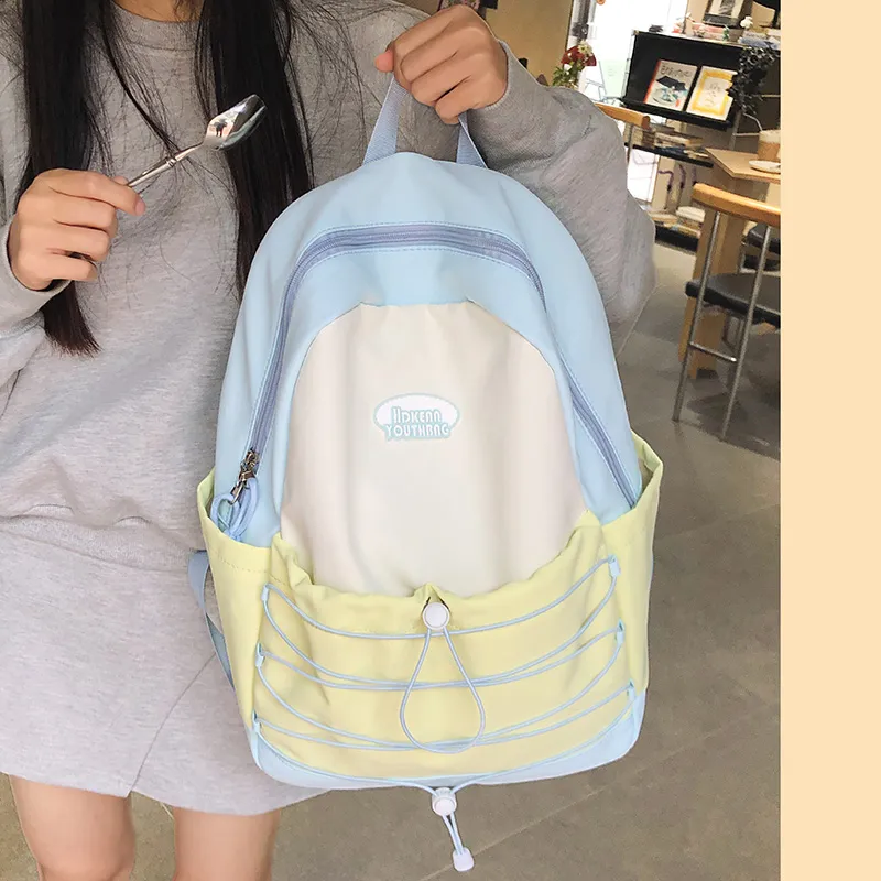 Yalu Nylon Backpack Regular Unisex Black Pink/Blue Pink/Green Pink/Blue Yellow-18