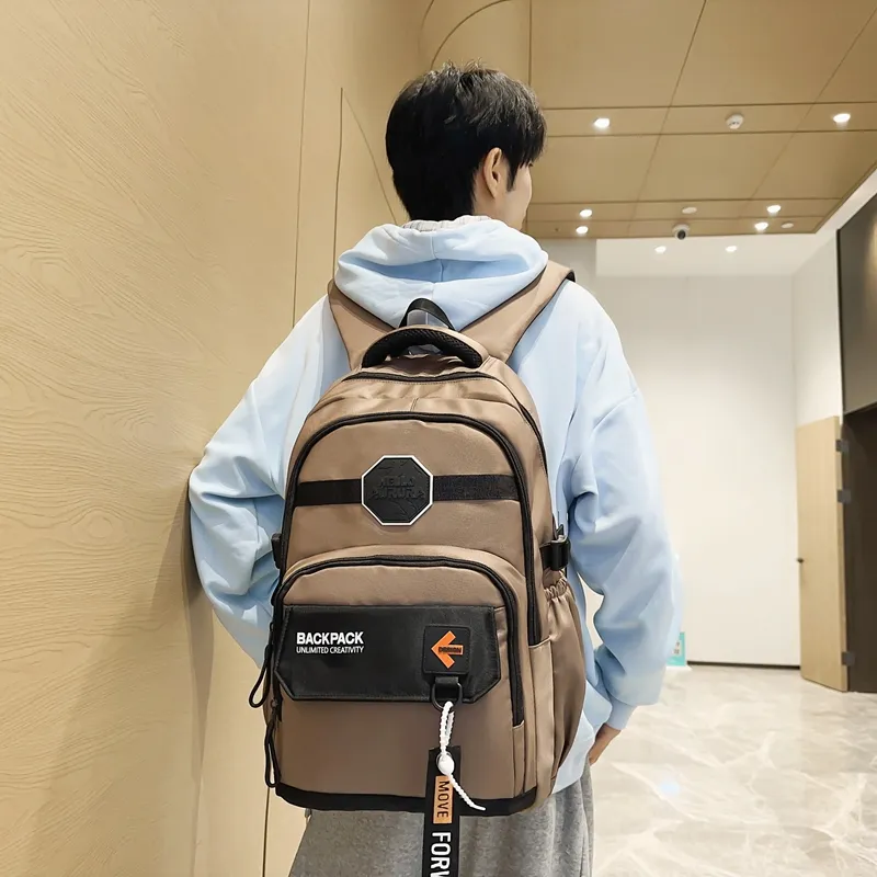Yalu Nylon School Bag Travel Bag Hiking Backpack Unisex Trendy Khaki/Classic Black/Elegant Gray/Quality Gray Green-3