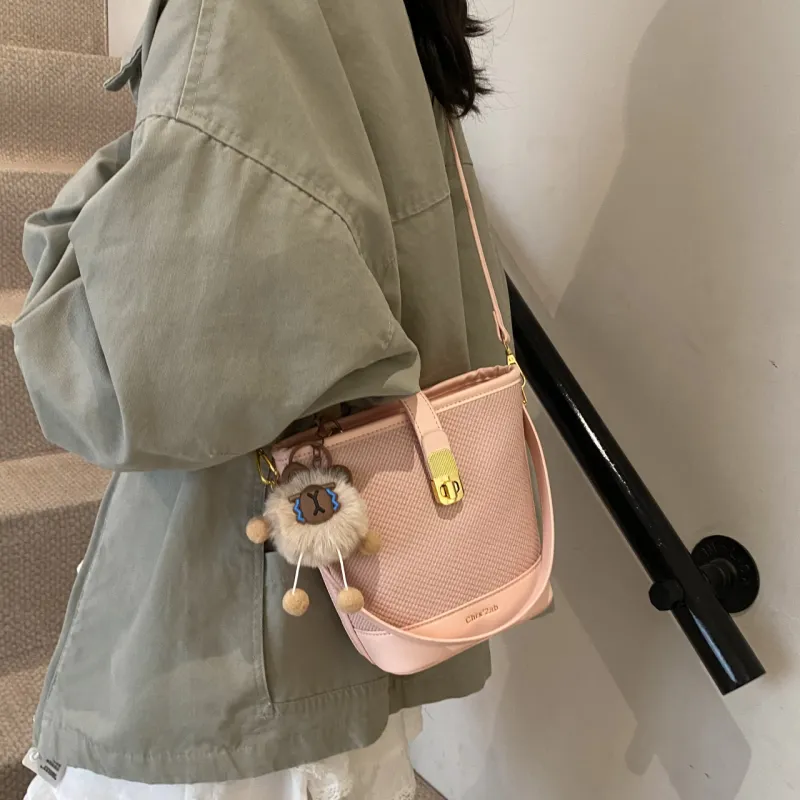 Yalu PU Bucket Bag, Shoulder Bag, Crossbody Bag, Handbag Regular Women's Black/Pink/Brown/Ecru-10