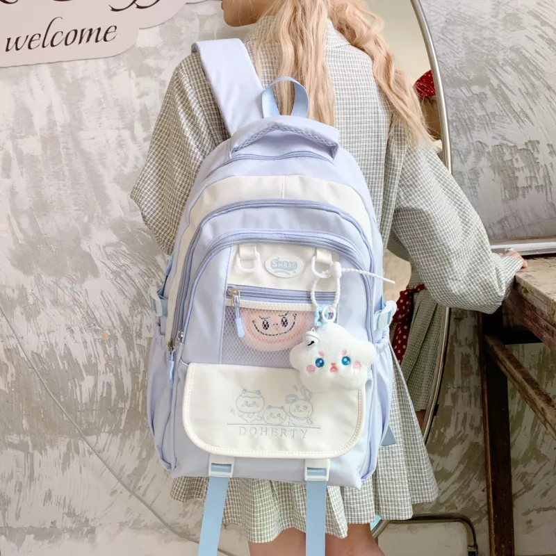 Yalu Nylon Fabric Backpack Regular Unisex Pink/Black/Blue/Green/Yellow-13