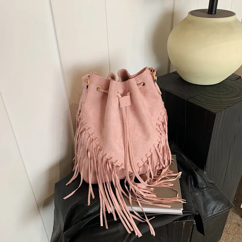 Yalu Matte Fabric Shoulder Bag Women's Black/Coffee/Pink/Brown-7
