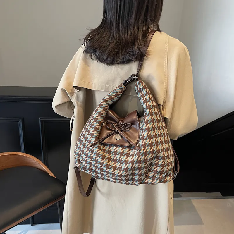 Yalu PU Shoulder Bag Regular Women's Blue Houndstooth/Yellow Houndstooth-2