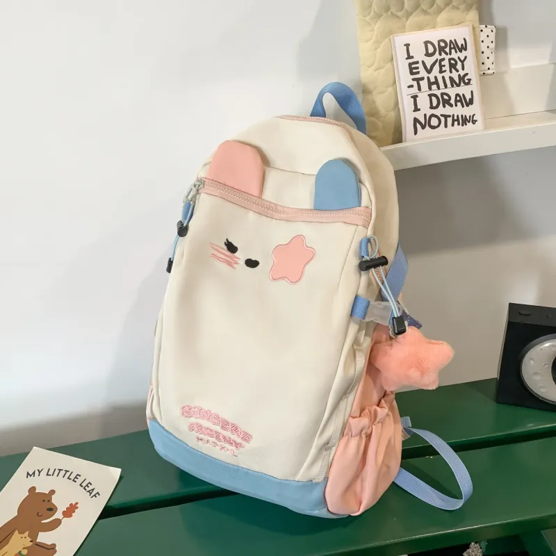 Yalu Nylon Material Backpack Women's Brown/Blue & Pink-5
