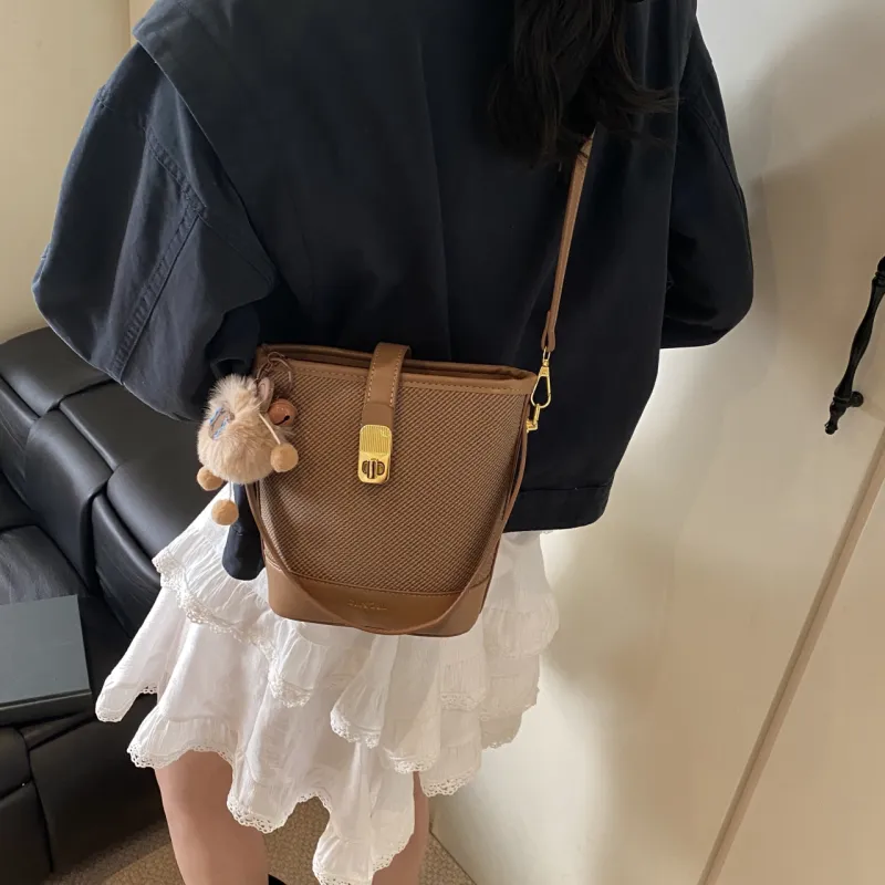 Yalu PU Bucket Bag, Shoulder Bag, Crossbody Bag, Handbag Regular Women's Black/Pink/Brown/Ecru-19