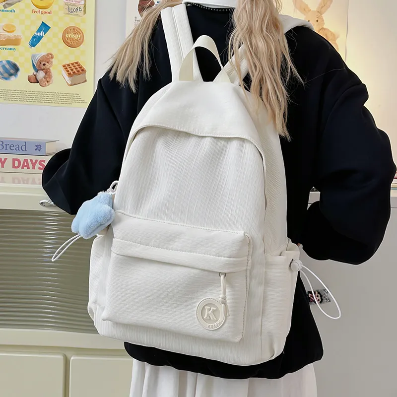 Yalu Polyester Backpack Unisex Pink/White/Yellow/Blue/Green/Black-8