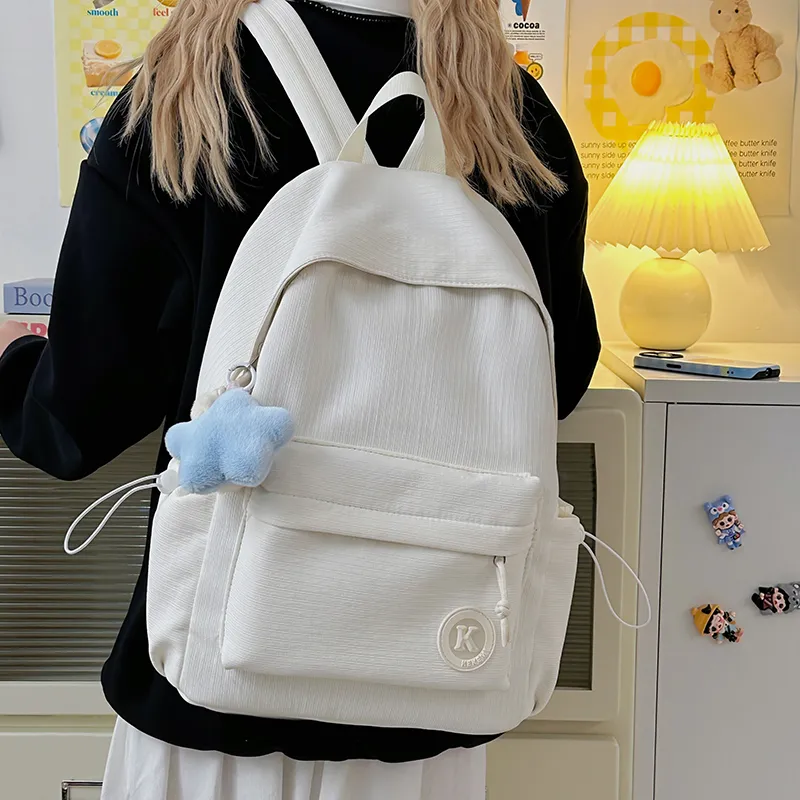 Yalu Polyester Backpack Unisex Pink/White/Yellow/Blue/Green/Black-7