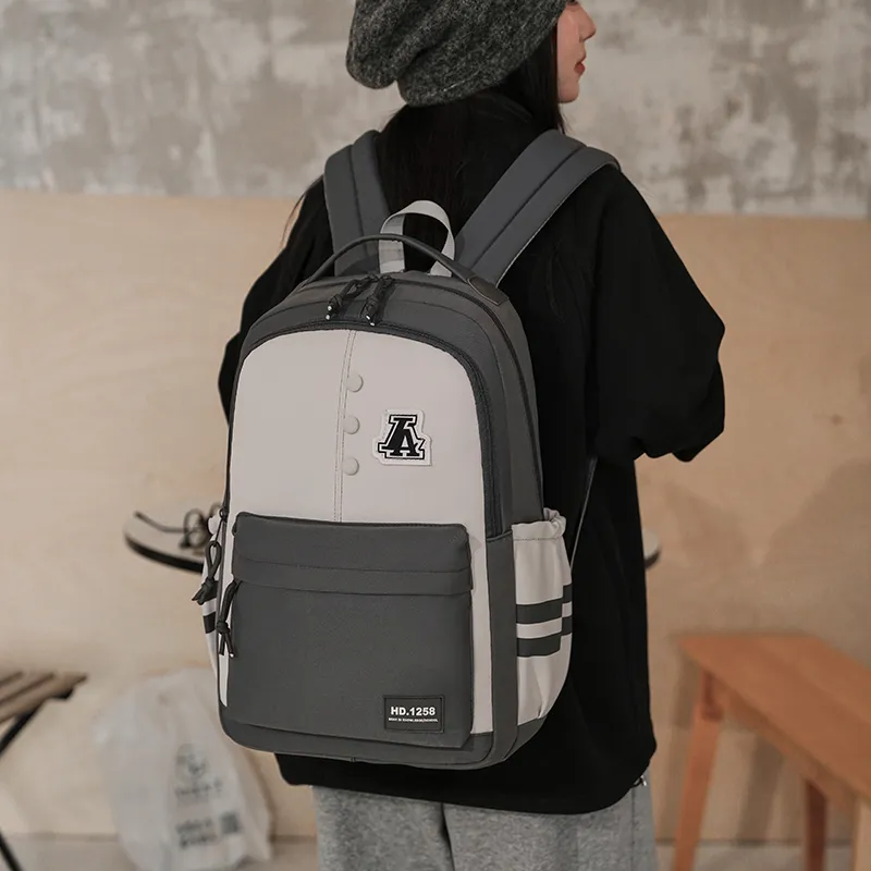 Yalu Nylon Fabric Backpack Regular Unisex Gray/Black/Orange Red/Purple/Khaki/Coffee-2